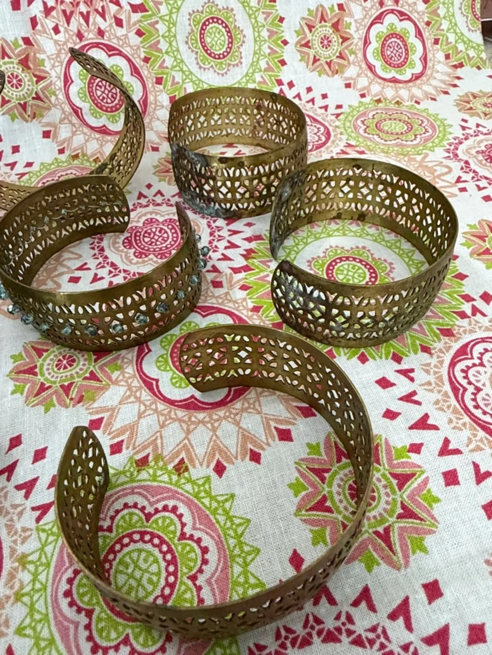Vintage Filigree Brass Cuff Lot 7 - Napkin Rings or Boho Stackable Bracelets